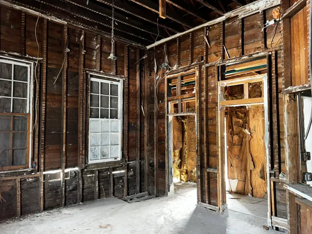 Interior framing during The Whistle Stop restoration
